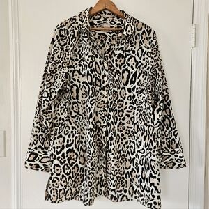 Chicos Womens Top 3 16/18 No Iron Button Up Animal Print Relaxed Office Classic